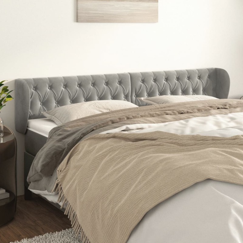 Testiera ad Orecchio Grigio Chiaro 183x23x78/88 cm in Velluto Testiera ad Orecchio Grigio Chiaro 183x23x78/88 cm in Velluto