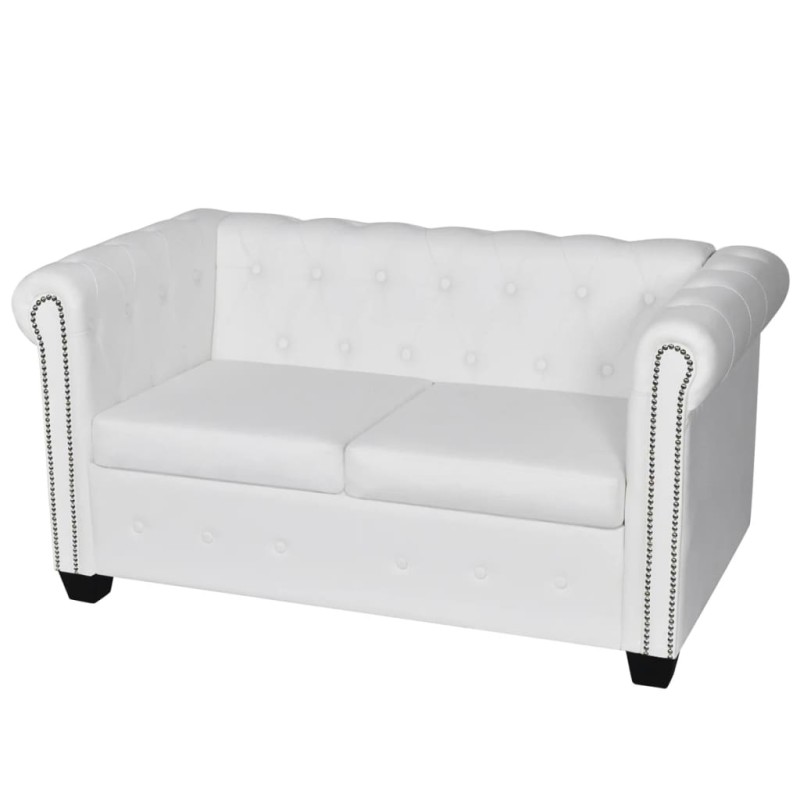 Divano Chesterfield a 2 Posti in Finta Pelle Bianco Divano Chesterfield a 2 Posti in Finta Pelle Bianco