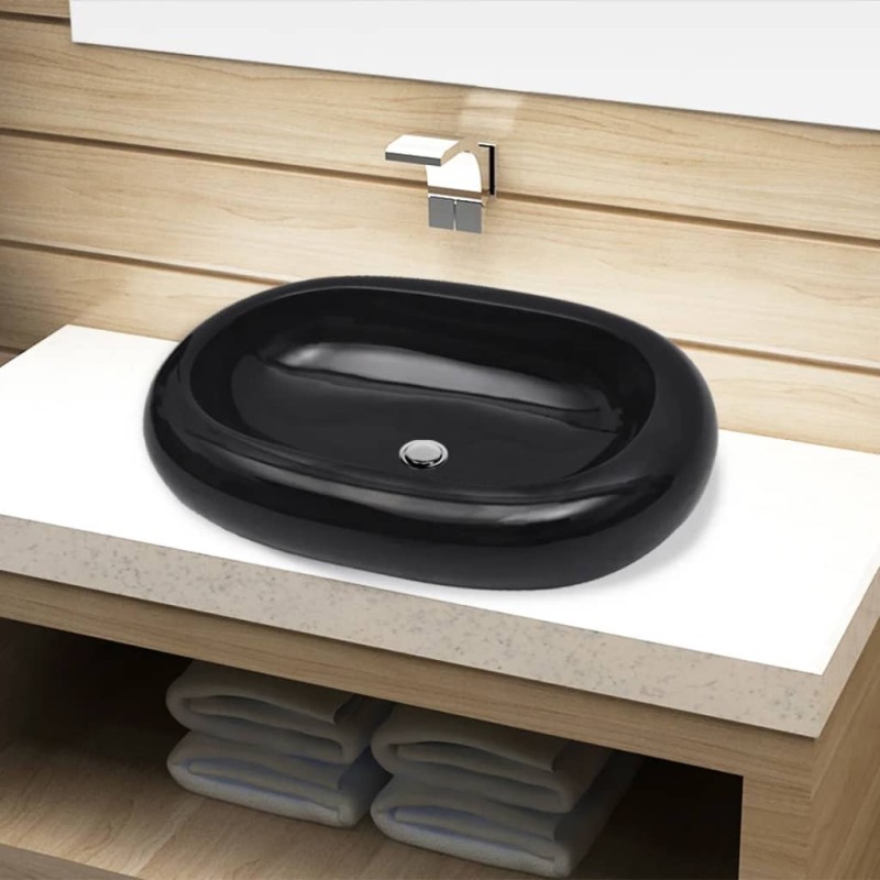 Lavandino da bagno in ceramica ovale nero Lavandino da bagno in ceramica ovale nero