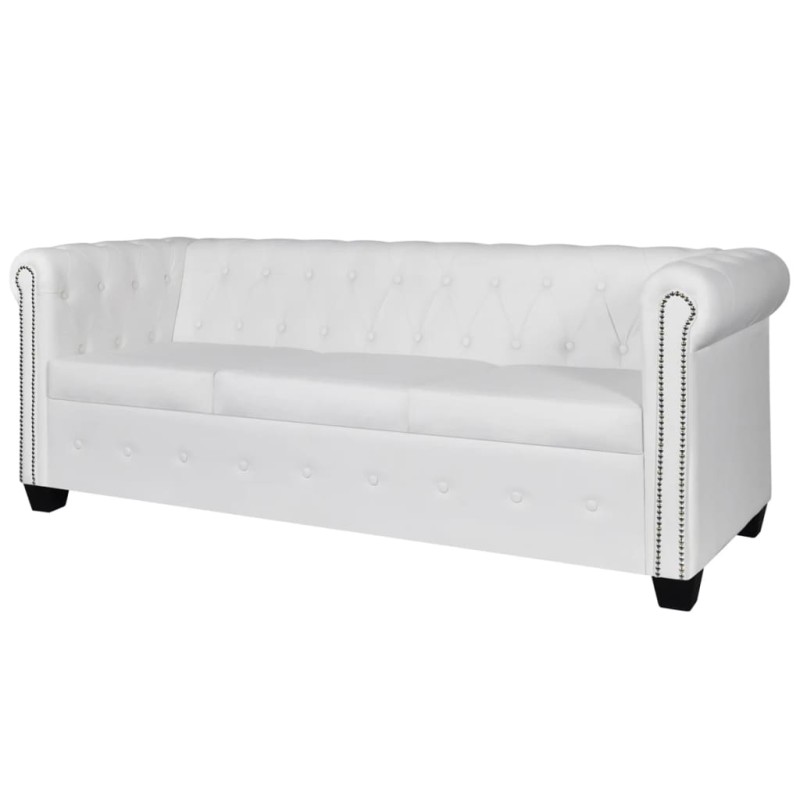 Divano Chesterfield a 3 Posti in Finta Pelle Bianco Divano Chesterfield a 3 Posti in Finta Pelle Bianco