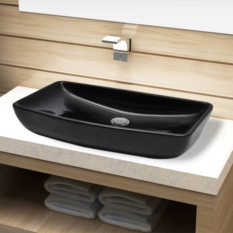 Lavandino da bagno in ceramica nera rettangolare Lavandino da bagno in ceramica nera rettangolare