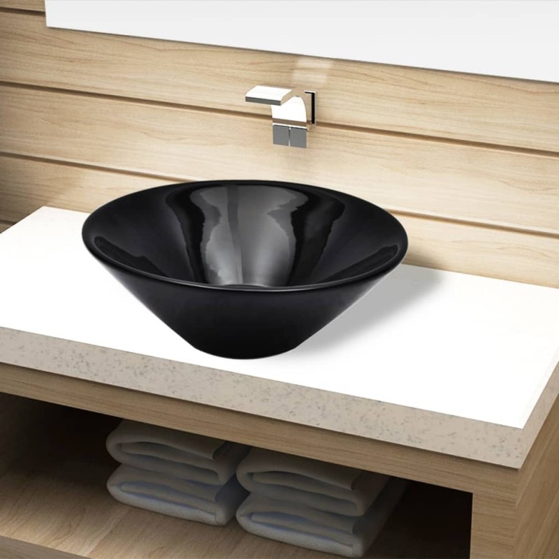 Lavandino da bagno in ceramica nera rotondo Lavandino da bagno in ceramica nera rotondo
