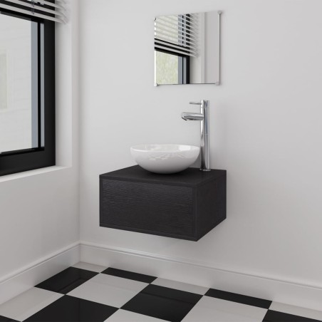Set Mobili da Bagno e Lavandino 3 pz Nero