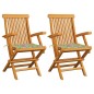 Sedie da Giardino 2 pz Cuscini Motivo a Foglie Massello di Teak Sedie da Giardino 2 pz Cuscini Motivo a Foglie Massello di Teak