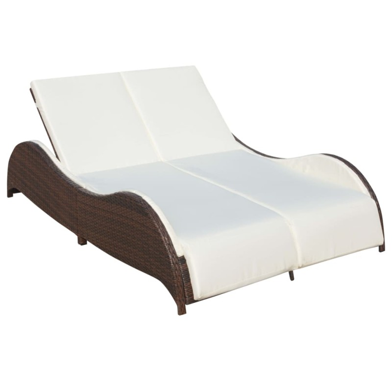 vidaXL Lettino Prendisole Doppio con Cuscino in Polyrattan Marrone