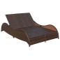 vidaXL Lettino Prendisole Doppio con Cuscino in Polyrattan Marrone