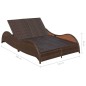 vidaXL Lettino Prendisole Doppio con Cuscino in Polyrattan Marrone
