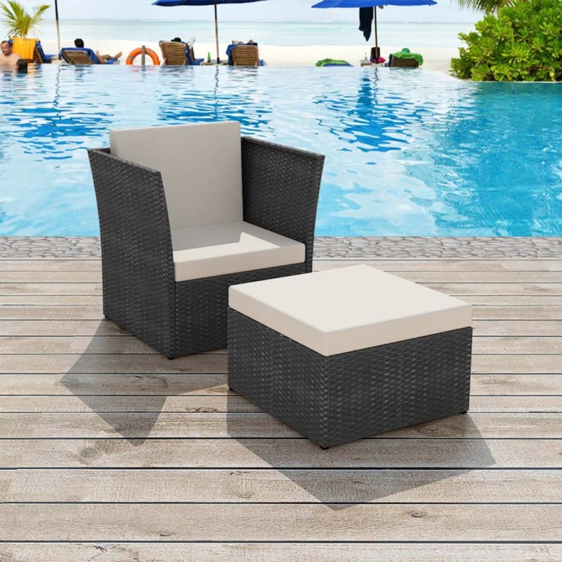 vidaXL Sedia da Giardino con Poggiapiedi in Polyrattan Nero vidaXL Sedia da Giardino con Poggiapiedi in Polyrattan Nero