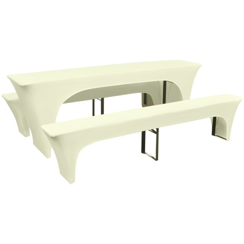 Copertura per Tavolo da Birreria/Panchine Elasticizzata Tre Pezzi Crema Copertura per Tavolo da Birreria/Panchine Elasticizzata Tre Pezzi Crema