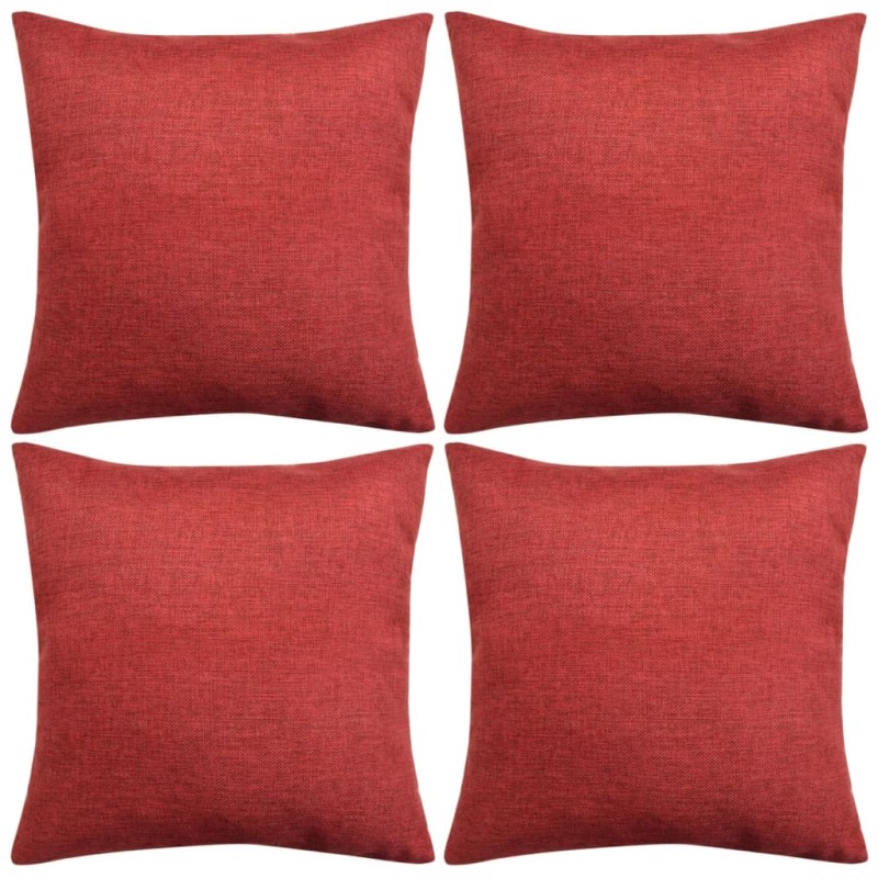 Federe per Cuscini 4 pz Effetto Lino Rosso Borgogna 80x80 cm Federe per Cuscini 4 pz Effetto Lino Rosso Borgogna 80x80 cm