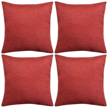 Federe per Cuscini 4 pz Effetto Lino Rosso Borgogna 80x80 cm