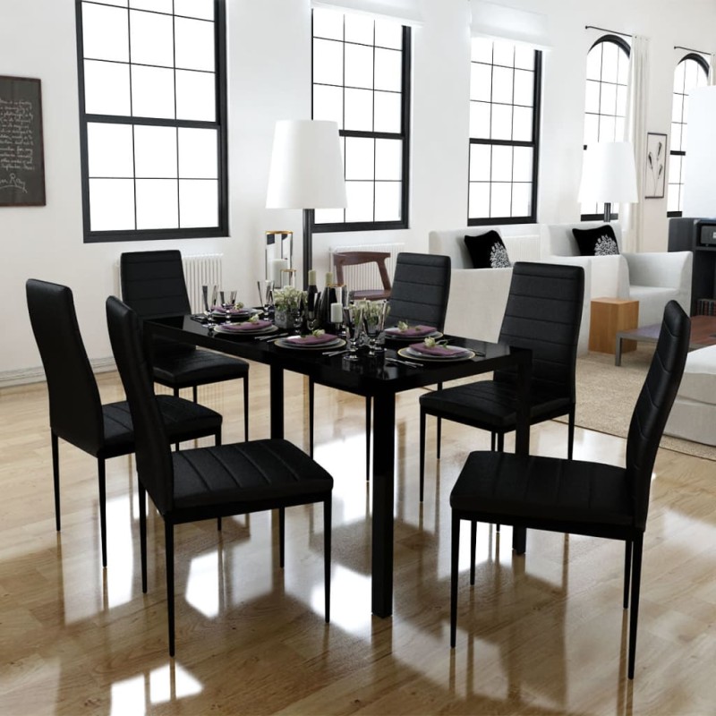 Set Tavolo da Pranzo 7 Pezzi Nero Set Tavolo da Pranzo 7 Pezzi Nero