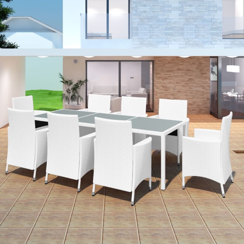 vidaXL Set da Pranzo da Giardino 9 pz in Polyrattan Bianco Crema vidaXL Set da Pranzo da Giardino 9 pz in Polyrattan Bianco Crema