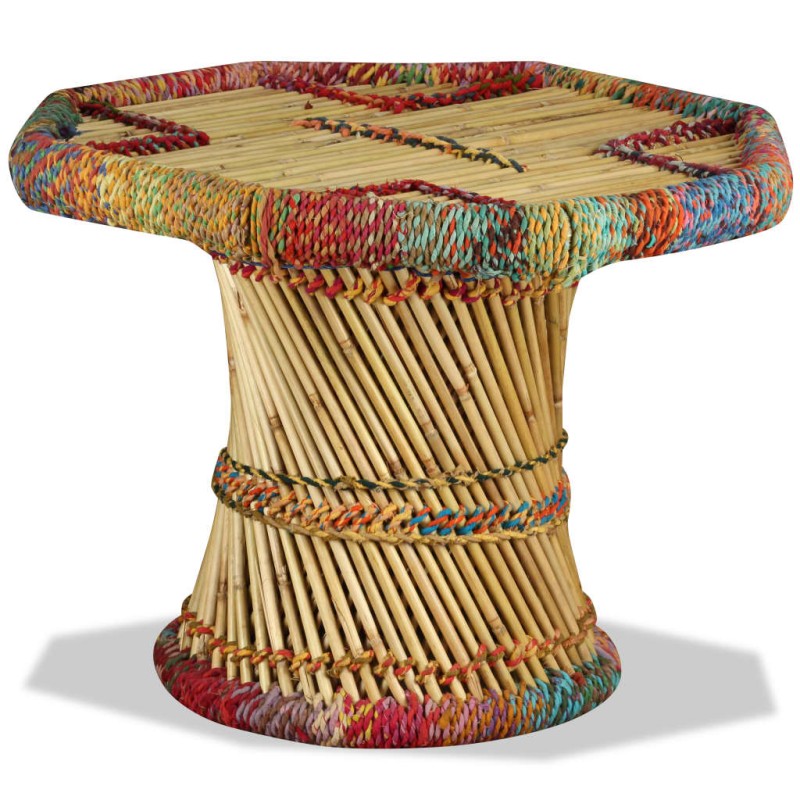 Tavolino da Caffè in Bambù con Dettagli Chindi Multicolore Tavolino da Caffè in Bambù con Dettagli Chindi Multicolore