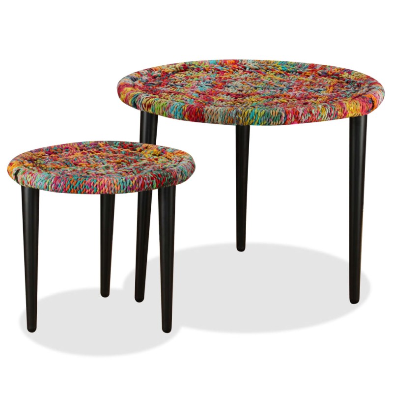 Set Tavolini da Caffè 2 pz con Dettagli Chindi Multicolore Set Tavolini da Caffè 2 pz con Dettagli Chindi Multicolore