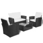 Set Divani da Giardino 4 pz con Cuscini in Polyrattan Nero Set Divani da Giardino 4 pz con Cuscini in Polyrattan Nero