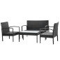 vidaXL Set Divani da Giardino 4 pz con Cuscini in Polyrattan Nero vidaXL Set Divani da Giardino 4 pz con Cuscini in Polyrattan Nero