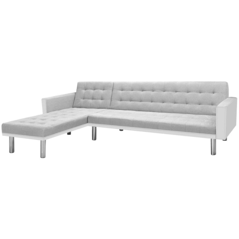 Divano Letto ad Angolo Tessuto 218x155x69 cm Bianco e Grigio Divano Letto ad Angolo Tessuto 218x155x69 cm Bianco e Grigio
