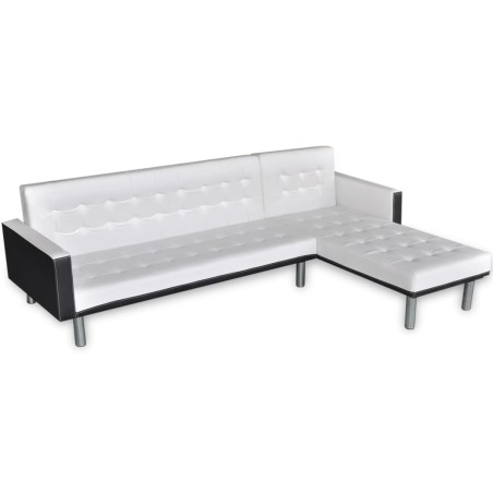 Divano Letto a L in Pelle Artificiale Bianco