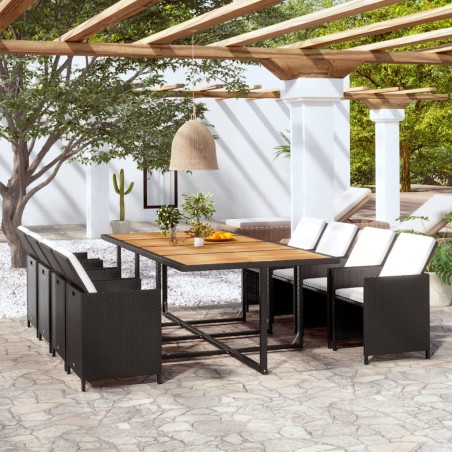 vidaXL Set da Pranzo da Giardino 13 pz con Cuscini in Polyrattan Nero 