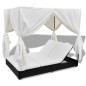 Lettino Prendisole con Tende in Polyrattan Nero Lettino Prendisole con Tende in Polyrattan Nero