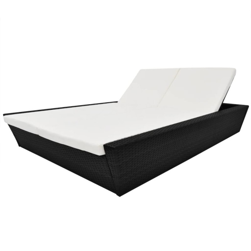 Lettino Prendisole da Giardino con Cuscino in Polyrattan Nero Lettino Prendisole da Giardino con Cuscino in Polyrattan Nero