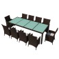 Set da Pranzo da Giardino 11 pz e Cuscini in Polyrattan Marrone Set da Pranzo da Giardino 11 pz e Cuscini in Polyrattan Marrone