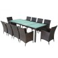 Set da Pranzo da Giardino 11 pz e Cuscini in Polyrattan Marrone Set da Pranzo da Giardino 11 pz e Cuscini in Polyrattan Marrone
