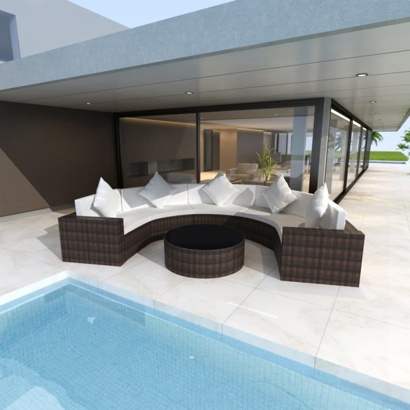 Set Divani da Giardino 6 pz con Cuscini in Polyrattan Marrone Set Divani da Giardino 6 pz con Cuscini in Polyrattan Marrone