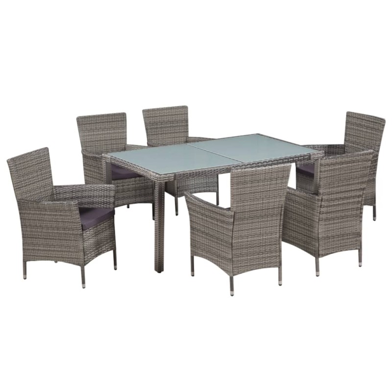 Set da Pranzo per Esterni 7 pz con Cuscini in Polyrattan Grigio Set da Pranzo per Esterni 7 pz con Cuscini in Polyrattan Grigio