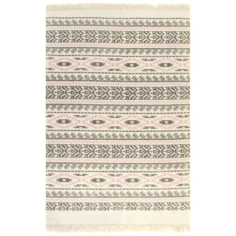 Tappeto Kilim in Cotone 120x180 cm con Motivi Grigi/Rosa Tappeto Kilim in Cotone 120x180 cm con Motivi Grigi/Rosa