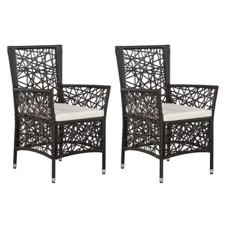 Sedie per Esterni 2 pz con Cuscini in Polyrattan Marrone