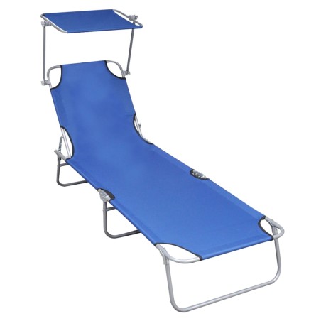 Lettino Prendisole Pieghevole con Baldacchino in Alluminio Blu