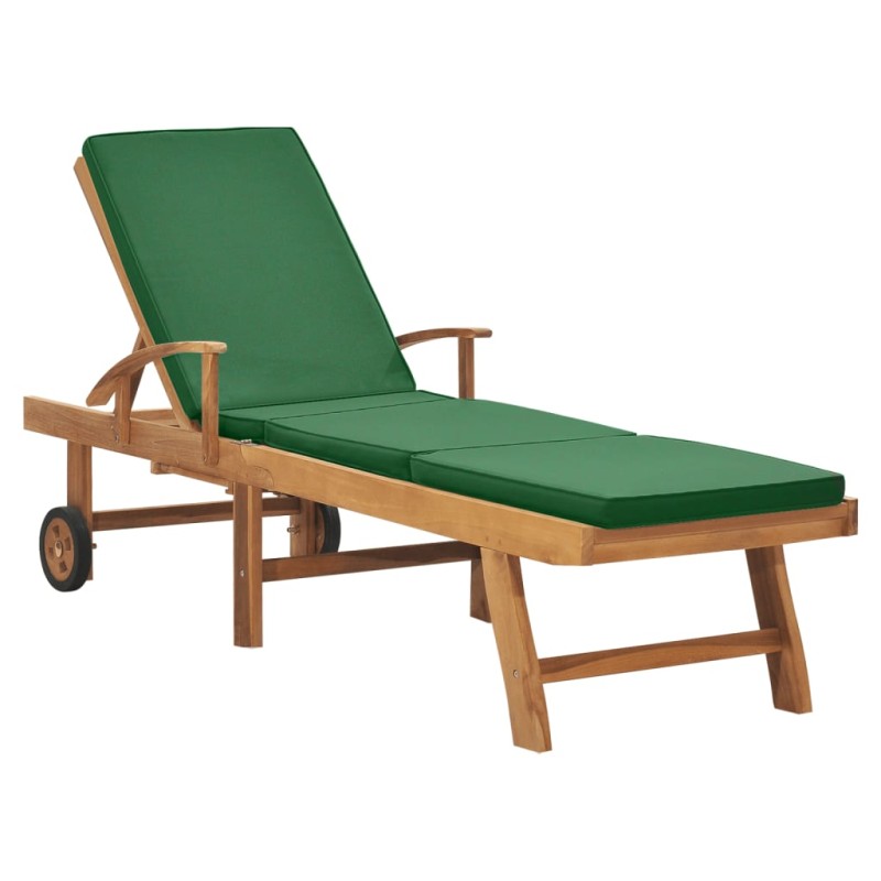 vidaXL Lettino Prendisole con Cuscino in Massello di Teak Verde vidaXL Lettino Prendisole con Cuscino in Massello di Teak Verde
