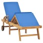 Lettino Prendisole con Cuscino in Massello di Teak Blu Lettino Prendisole con Cuscino in Massello di Teak Blu