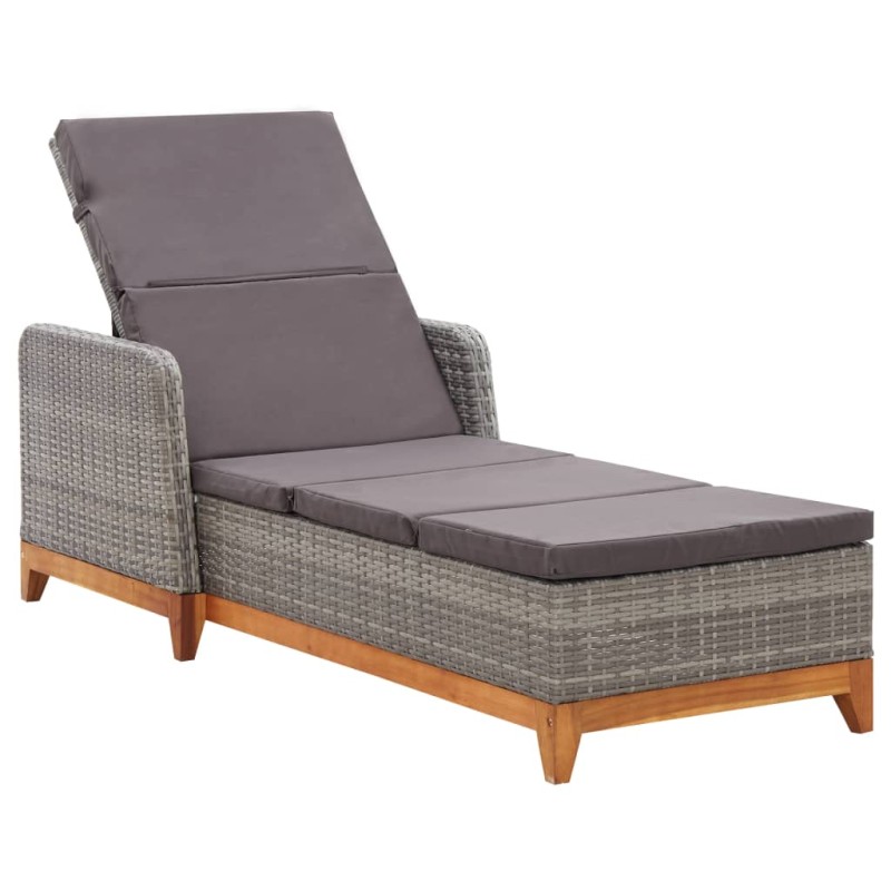 Lettino Prendisole Polyrattan e Legno Massello di Acacia Grigio Lettino Prendisole Polyrattan e Legno Massello di Acacia Grigio