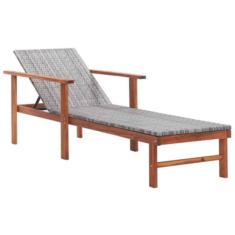 Lettino Prendisole Polyrattan e Legno Massello di Acacia Grigio Lettino Prendisole Polyrattan e Legno Massello di Acacia Grigio