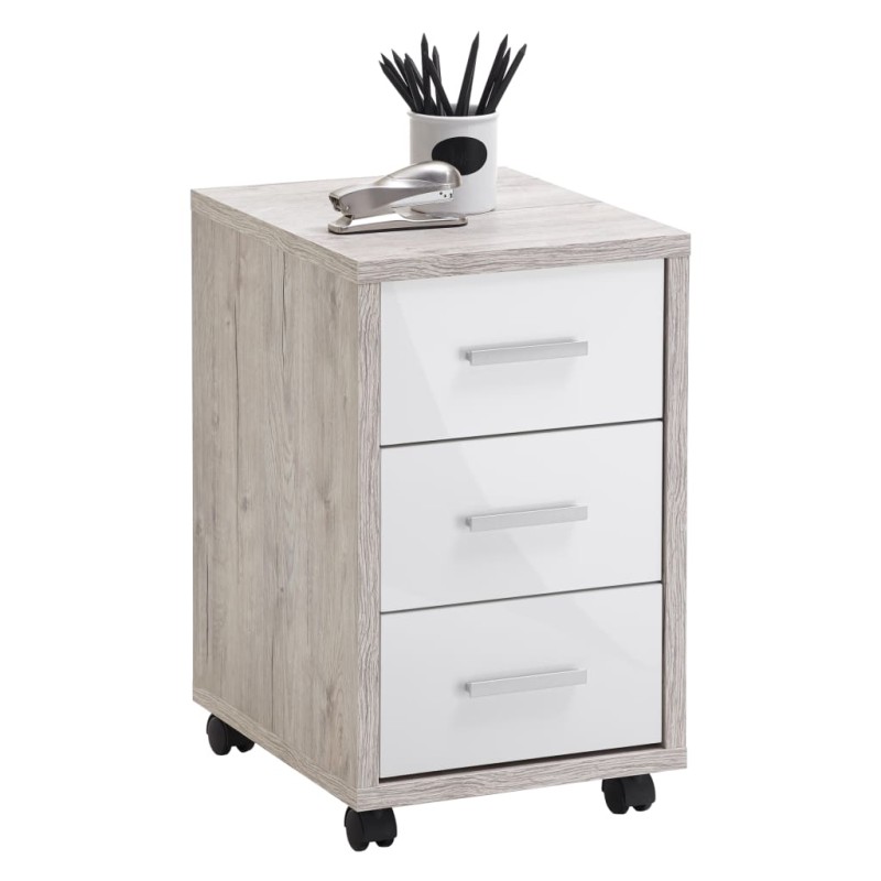 FMD Schedario Mobile con Cassetti Rovere Sabbia Bianco Lucido FMD Schedario Mobile con Cassetti Rovere Sabbia Bianco Lucido