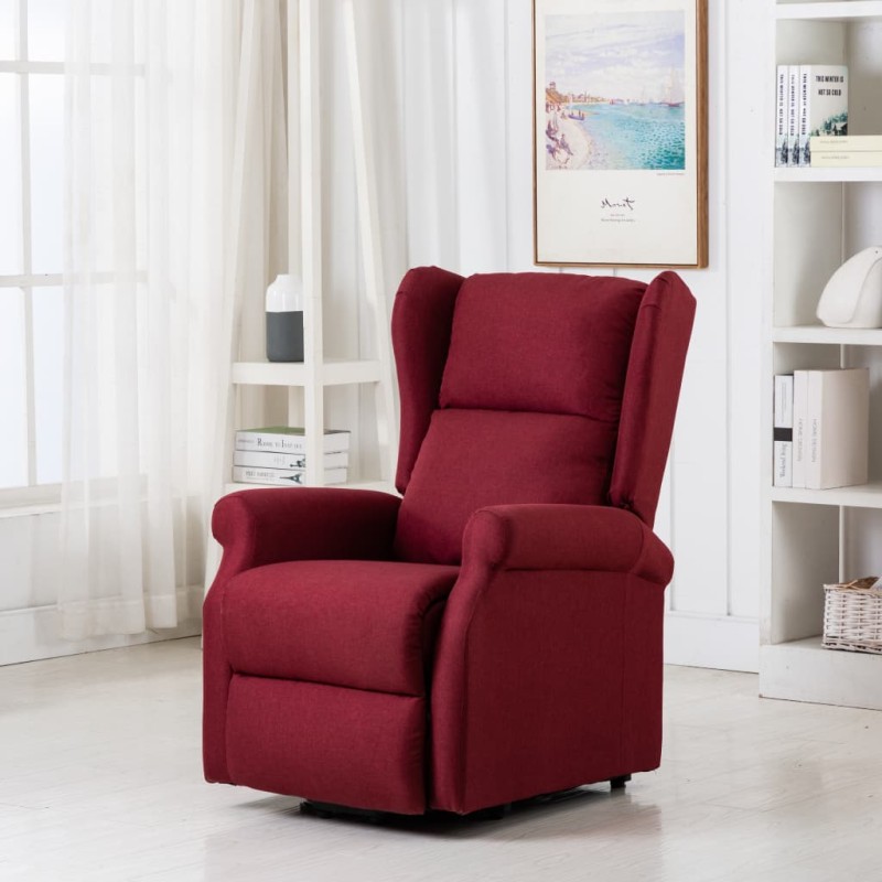  vidaXL Poltrona Alzapersona Massaggiante Rosso Vino Tessuto