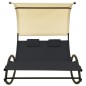 Lettino Prendisole Doppio con Baldacchino Textilene Nero Crema Lettino Prendisole Doppio con Baldacchino Textilene Nero Crema