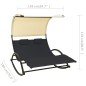 Lettino Prendisole Doppio con Baldacchino Textilene Nero Crema Lettino Prendisole Doppio con Baldacchino Textilene Nero Crema