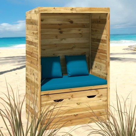 Strandkorb con Cassetto 112x60x168 cm in Legno Massello di Pino