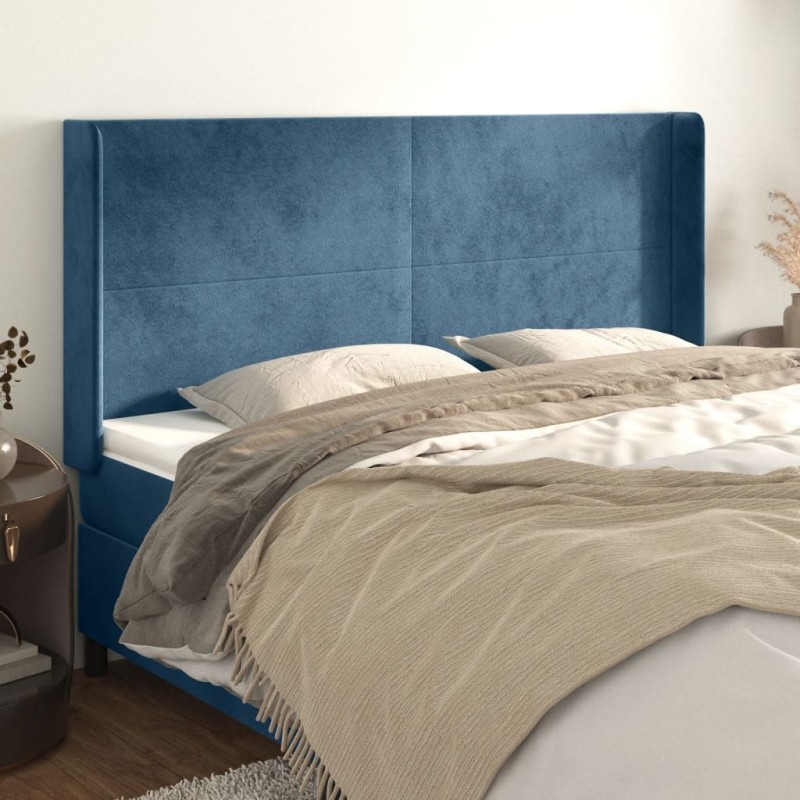 vidaXL Testiera ad Orecchio Blu Scuro 183x16x118/128 cm in Velluto