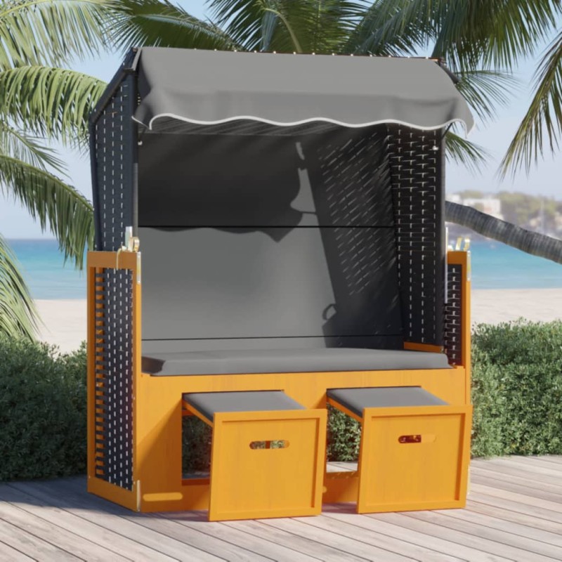 Strandkorb Tettoria Polyrattan Legno Massello Nero e Antracite Strandkorb Tettoria Polyrattan Legno Massello Nero e Antracite
