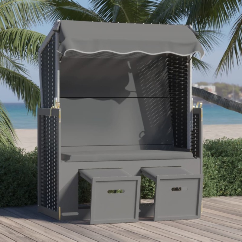 Strandkorb con Tettoia Polyrattan Legno Massello Antracite Nero