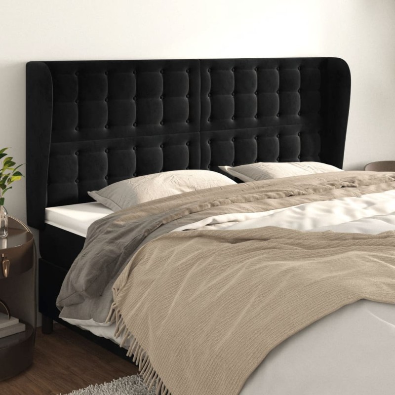 Testiera ad Orecchio Nera 163x23x118/128 cm in Velluto