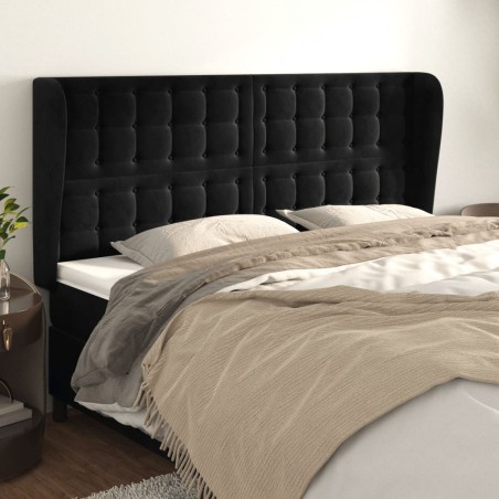 Testiera ad Orecchio Nera 163x23x118/128 cm in Velluto