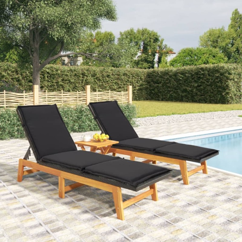 Set Mobili da Giardino 3 pz Polyrattan e Legno Massello Acacia Set Mobili da Giardino 3 pz Polyrattan e Legno Massello Acacia
