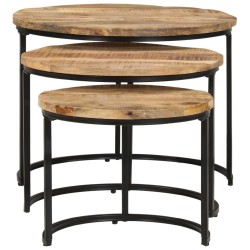 Tavolini Impilabili 3 pz in Legno di Mango Grezzo
