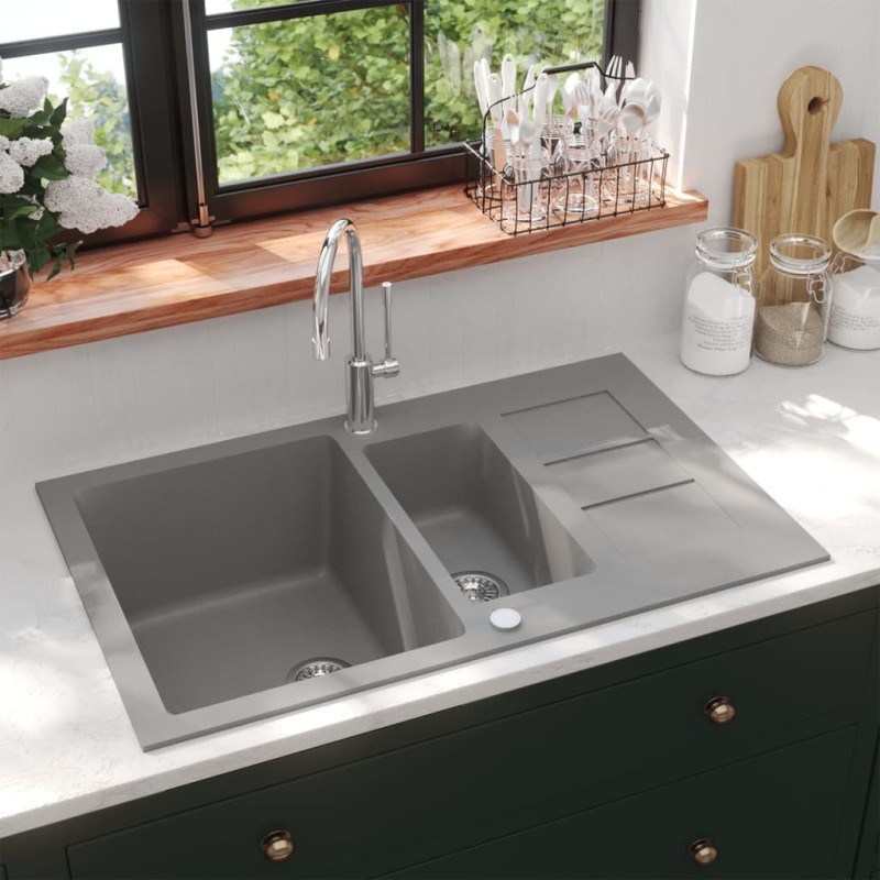 Lavello Cucina Doppio Bacino Grigio Granito Lavello Cucina Doppio Bacino Grigio Granito